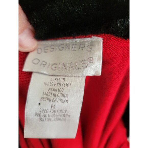 Vintage Y2k Red/Black Cardigan Faux Fur Collar M Party Festive Retro Christmas - Picture 7 of 8